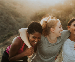 Women having fun while hiking.