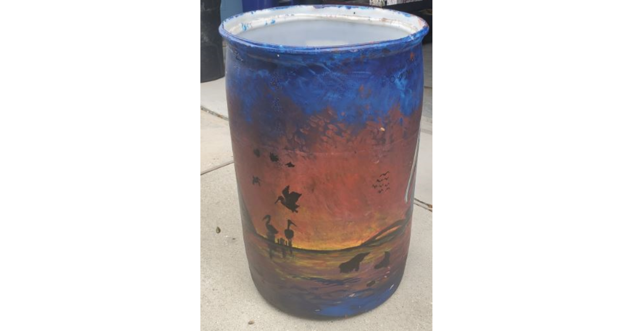 illustrated trash barrel back